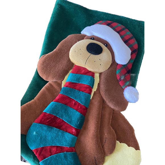 New Set/2 Velvet 2-Dimensional Christmas Holiday Stockings Santa w/ Star, Puppy - Picture 2 of 4